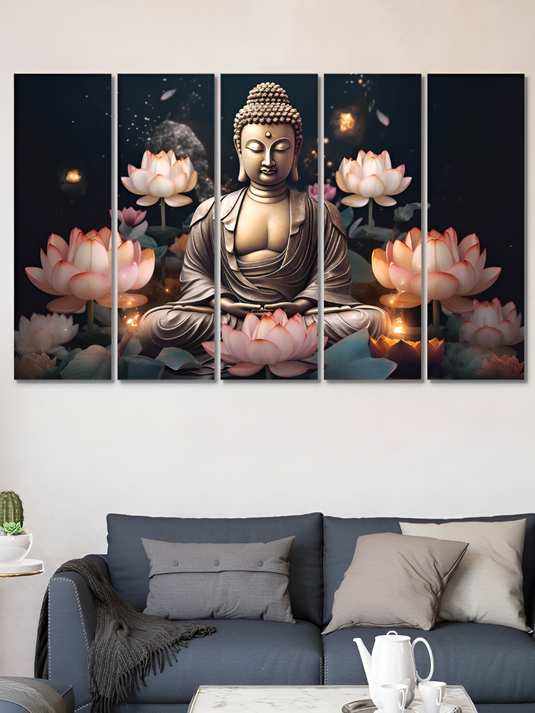

OLIVE TREE Black & Gold Toned 5 Pieces Religious Wooden Painting Wall Arts