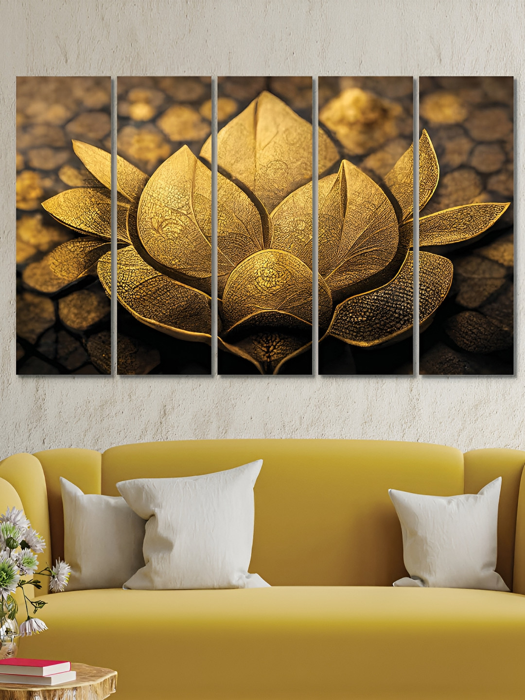 

OLIVE TREE Beige & Black 5 Pieces Floral and Botanical Wooden Painting Wall Arts