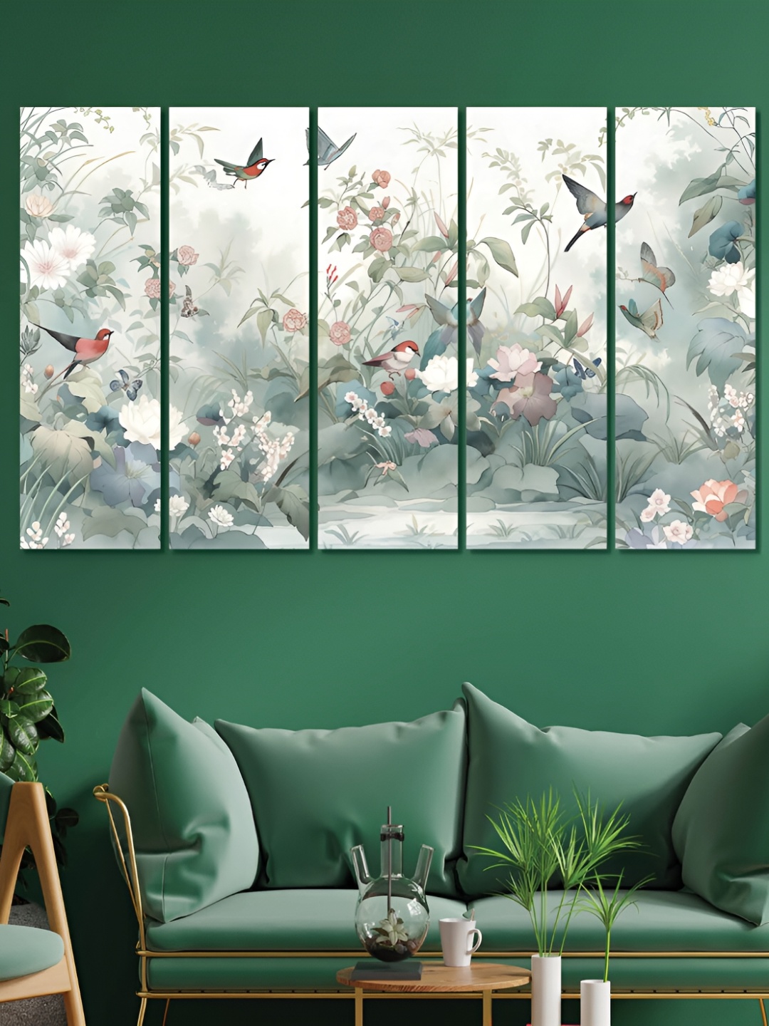 

OLIVE TREE White & Pink 5 Piece Floral Wooden Painting Wall Arts