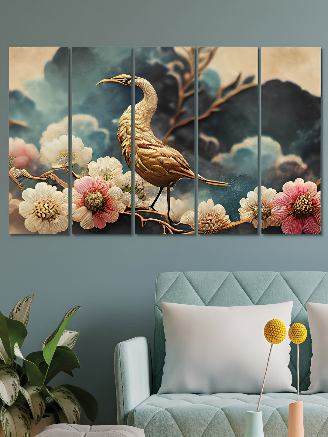 

OLIVE TREE Green & Red 5 Pieces Bird Wooden Painting Wall Arts