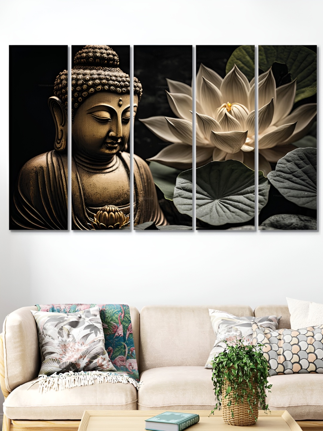 

OLIVE TREE Black & Brown 5 Pieces Religious Wooden Painting Wall Arts