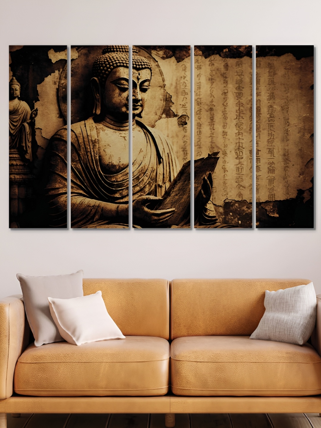 

OLIVE TREE Brown & Black 5 Pieces Buddha Religious Wooden Painting Wall Arts