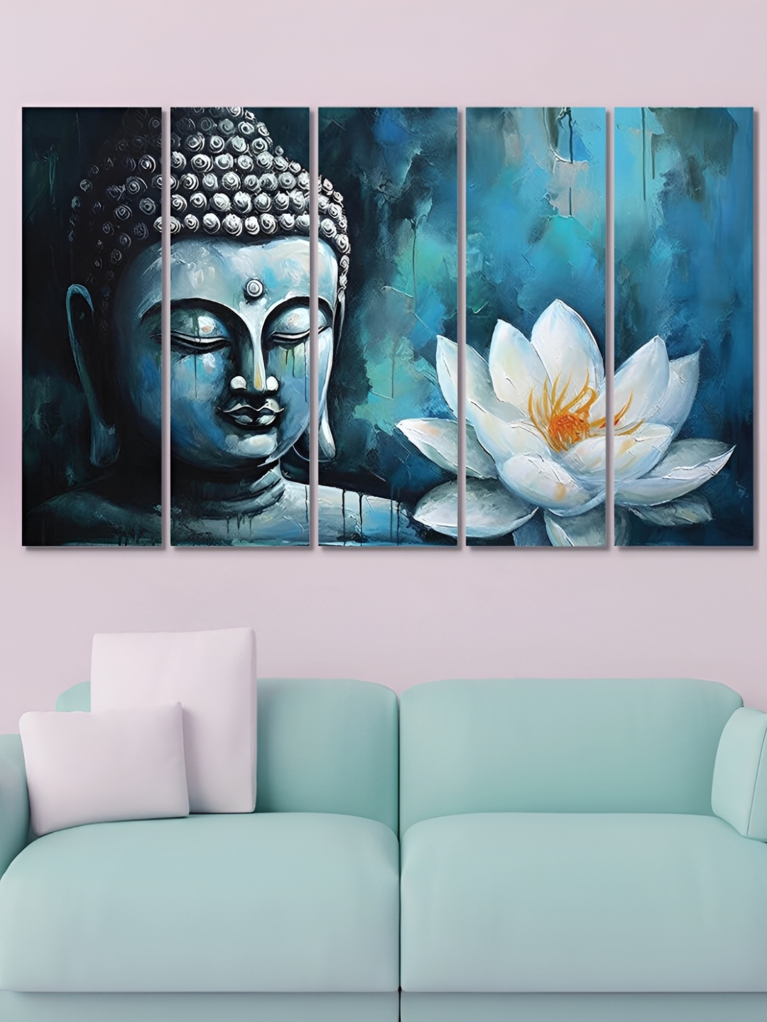 

OLIVE TREE Blue & White 5 Pieces Religious Canvas Painting Wall Arts