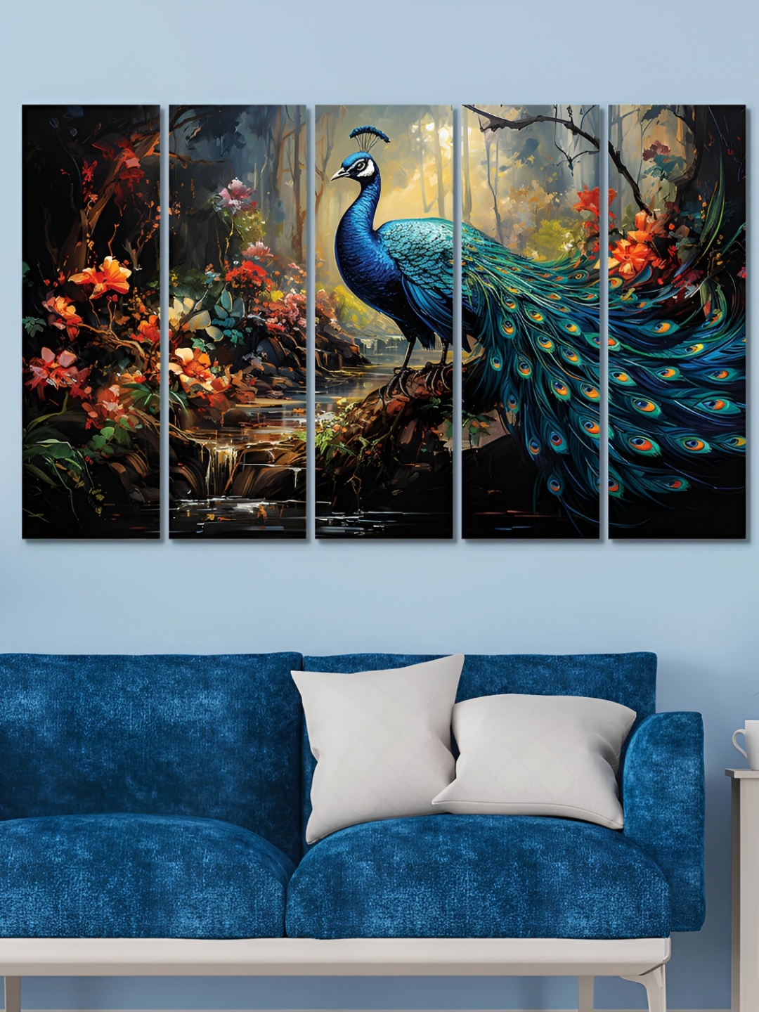 

OLIVE TREE Blue & Black 5 Piece Birds and Animals Wooden Painting Wall Arts
