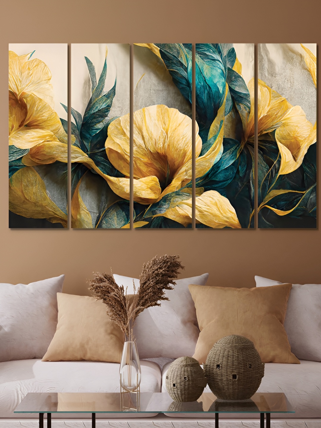 

OLIVE TREE White & Green 5 Pieces Floral Wooden Painting Wall Arts