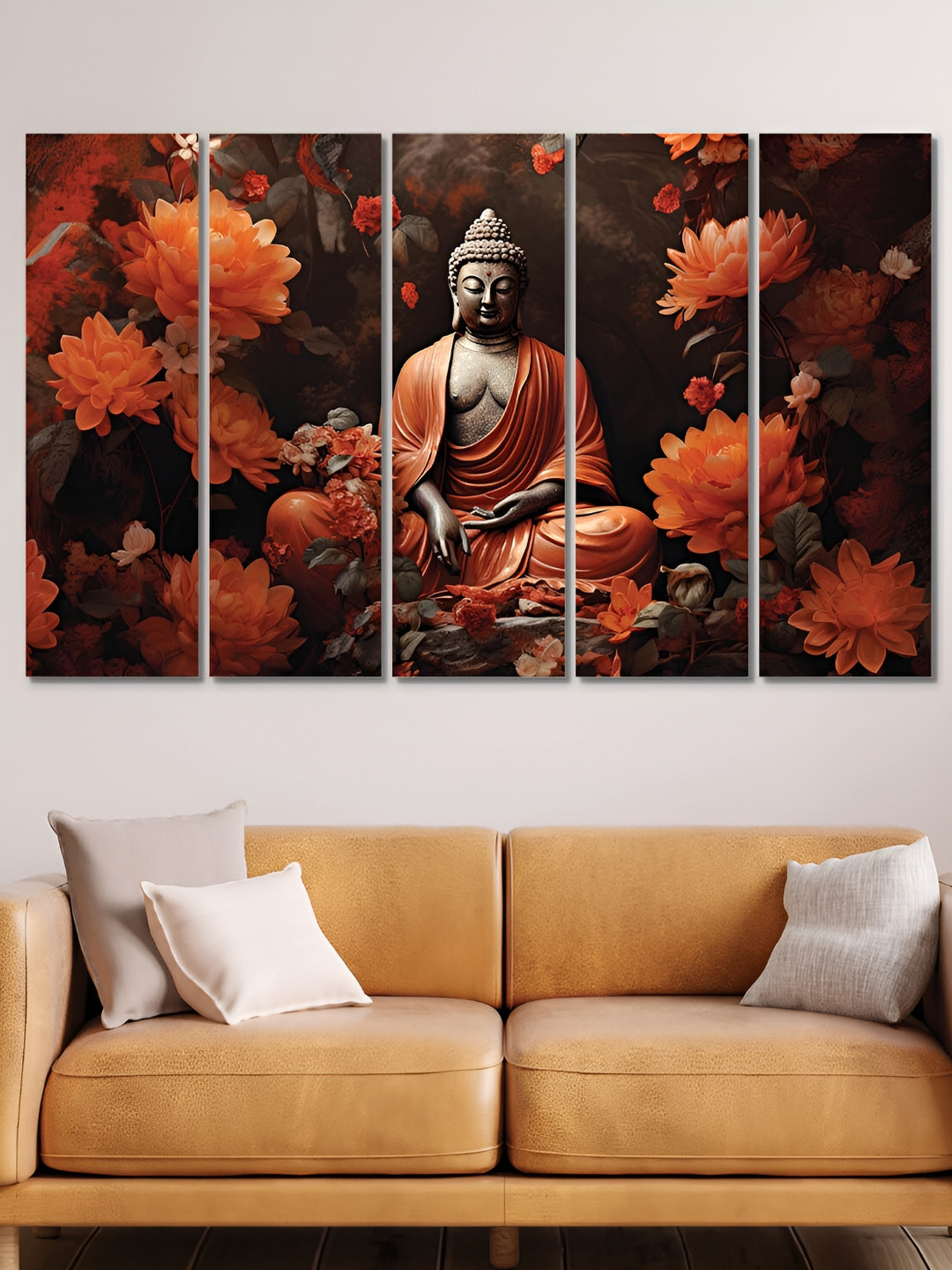 

OLIVE TREE Orange & Black 5 Pieces Religious Wooden Painting Wall Arts