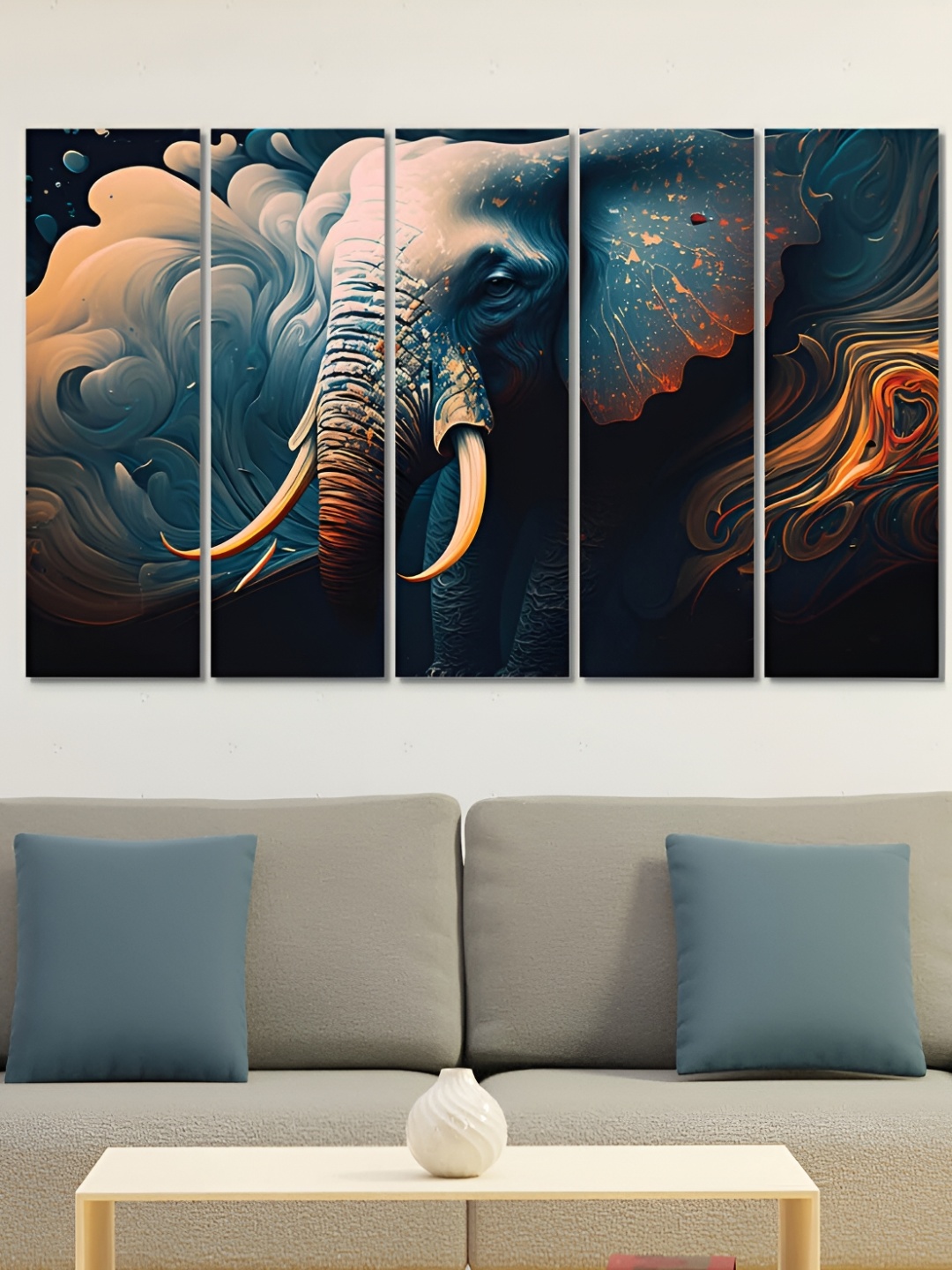 

OLIVE TREE Black & Blue 5 Pieces Birds and Animals Wooden Painting Wall Arts