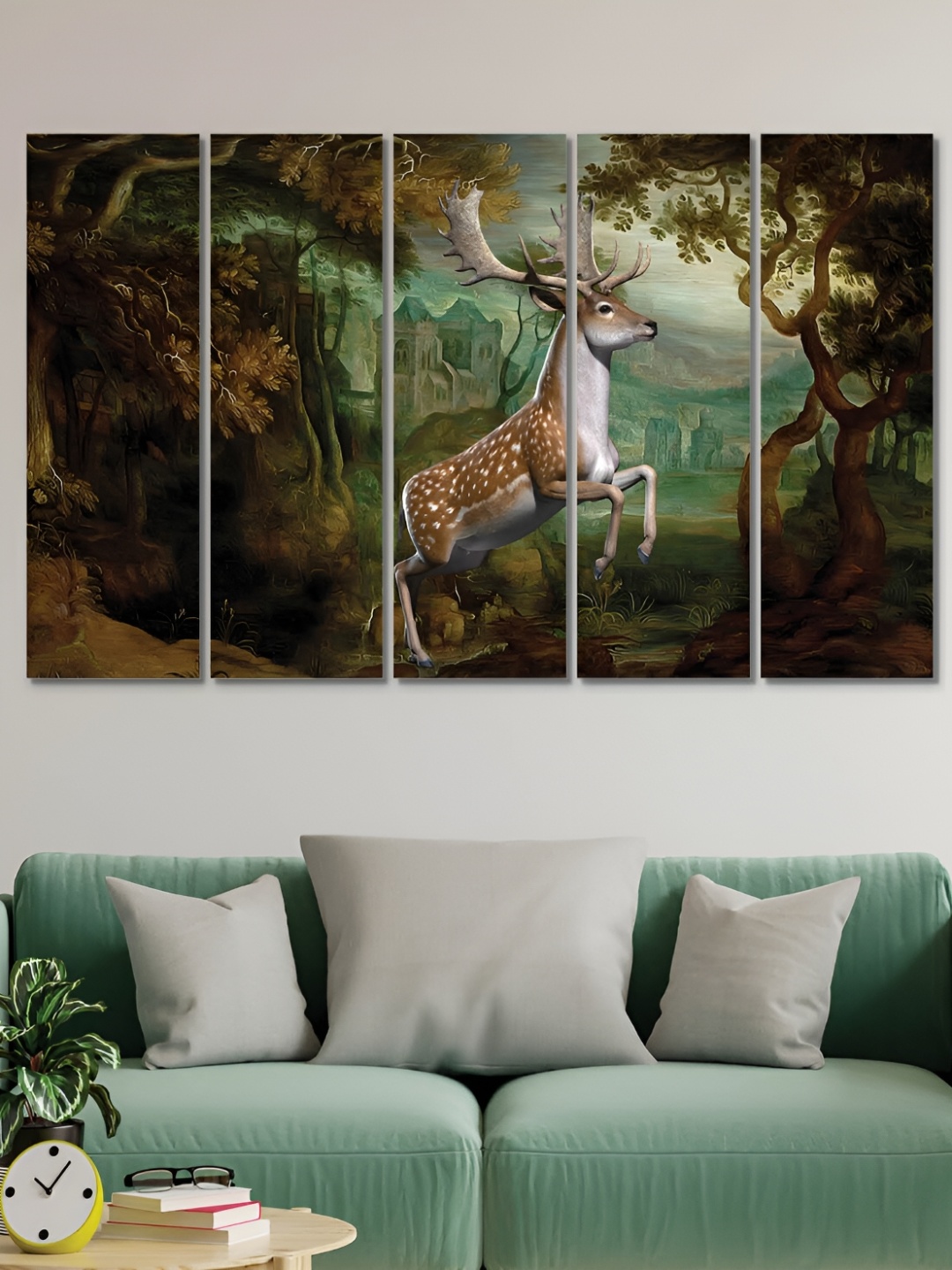 

OLIVE TREE Green & Brown 5 Pieces Birds and Animals Wooden Painting Wall Arts