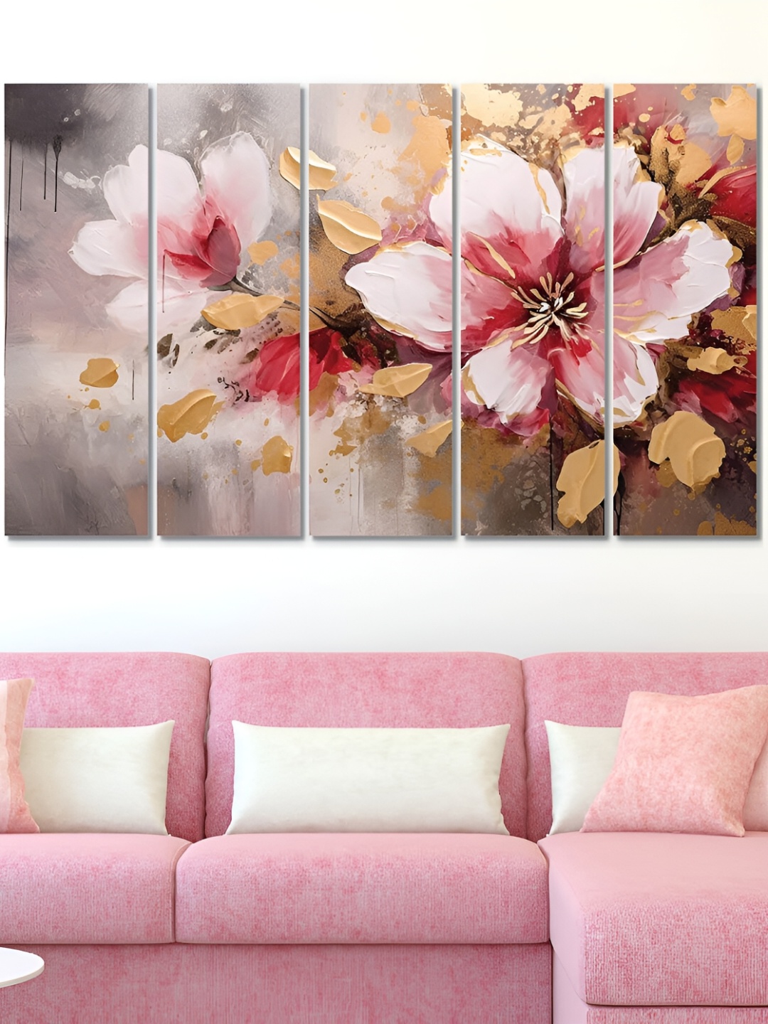 

OLIVE TREE White & Pink 5 Pieces Floral Wooden Painting Wall Arts