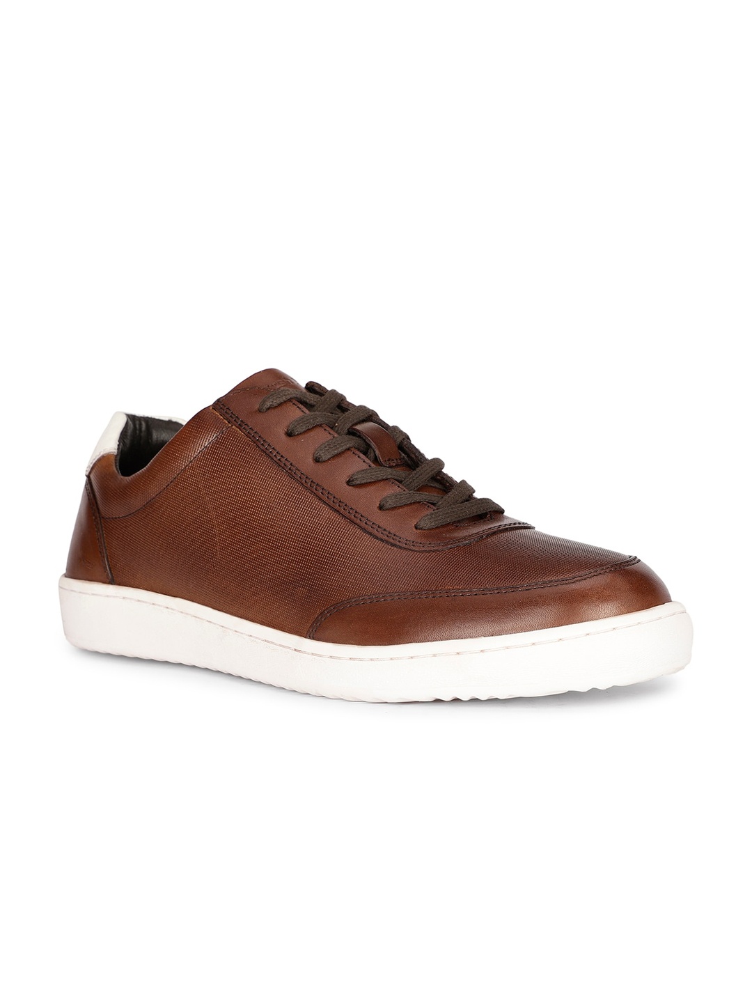 

Hush Puppies Men Round Toe Leather Sneakers, Brown