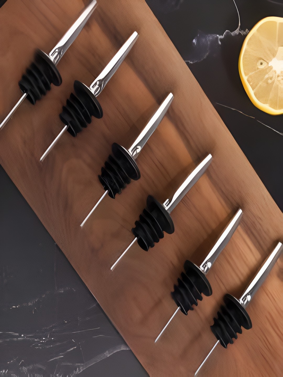 

HAZEL Silver Toned & Black 6 Pieces Stainless Steel Bottle Pourers