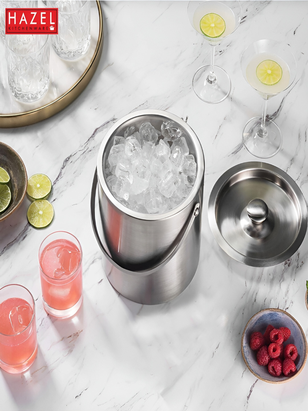 

HAZEL Silver Toned Stainless Steel Ice Bucket 1700 ml