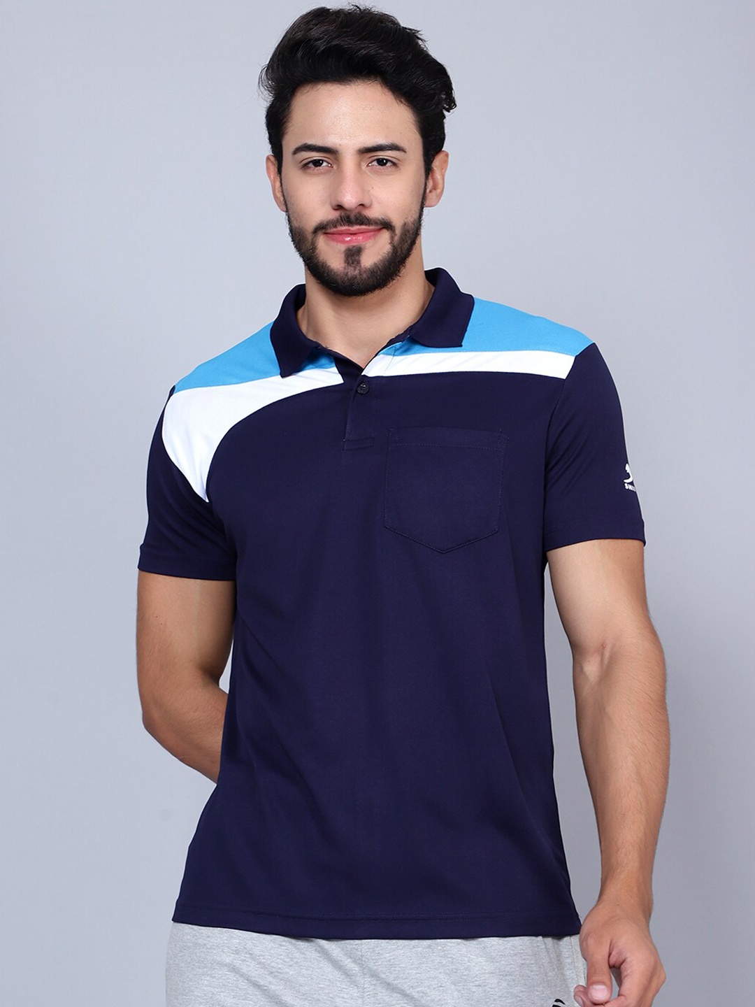 

Shiv Naresh Colourblocked Polo Collar T-shirt, Navy blue