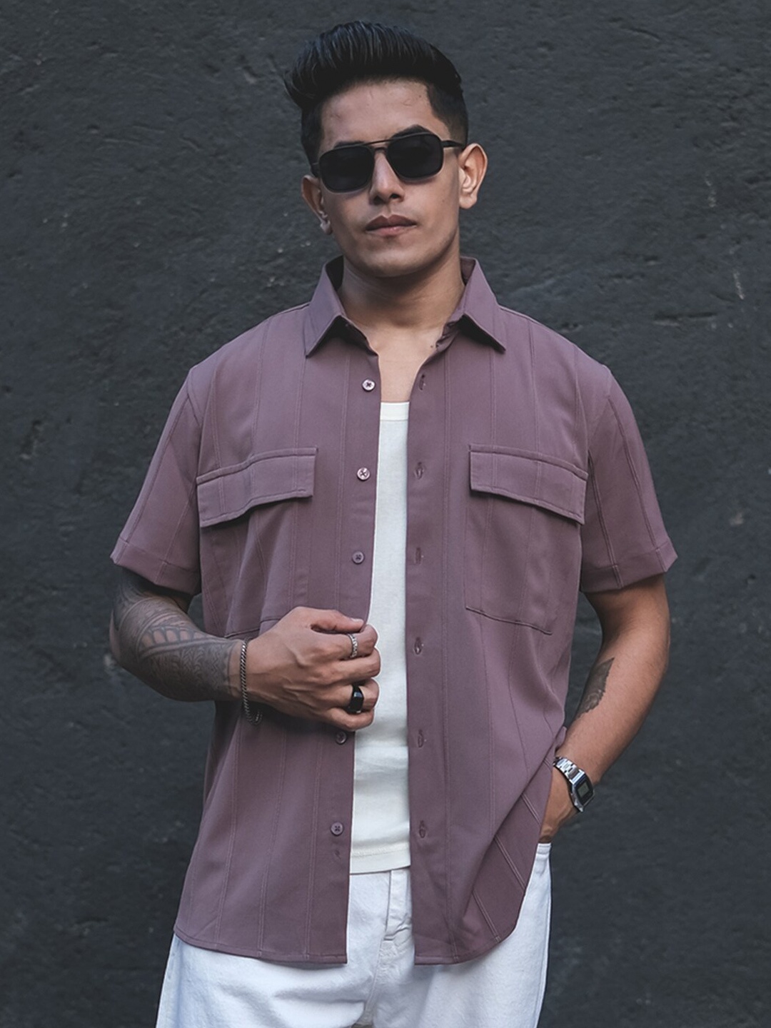 

Powerlook Spread Collar Casual Shirt, Purple