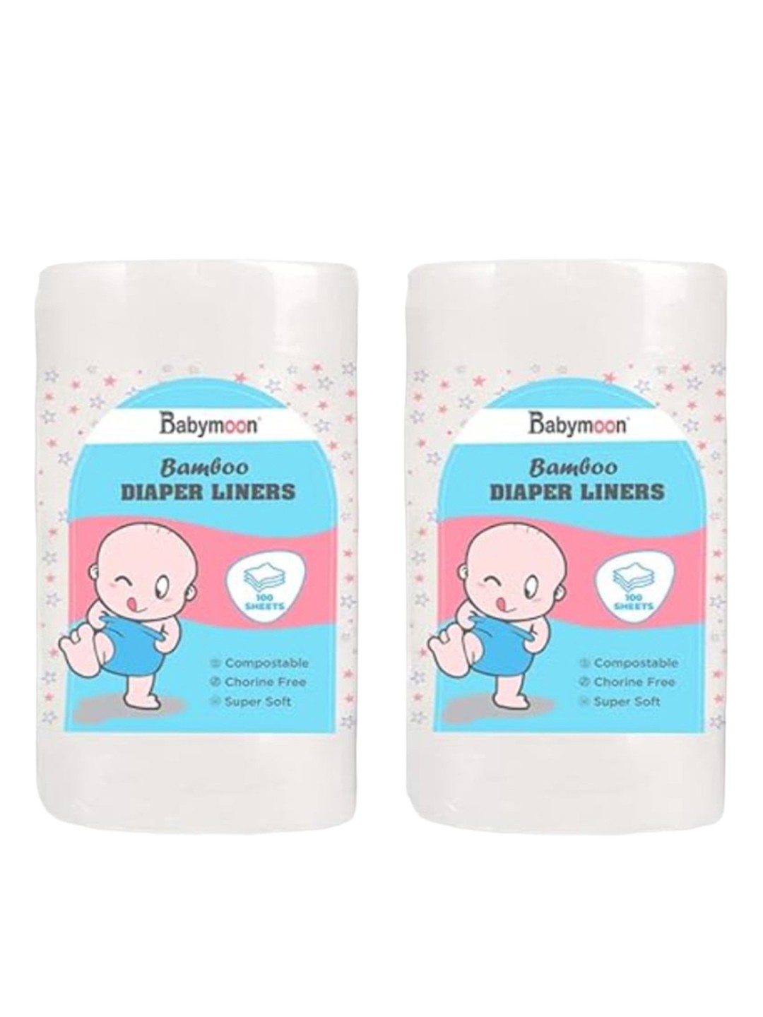 

Babymoon Set Of 2 Disposable Biodegradable Flushable Bamboo Nappy Diaper Liners, White