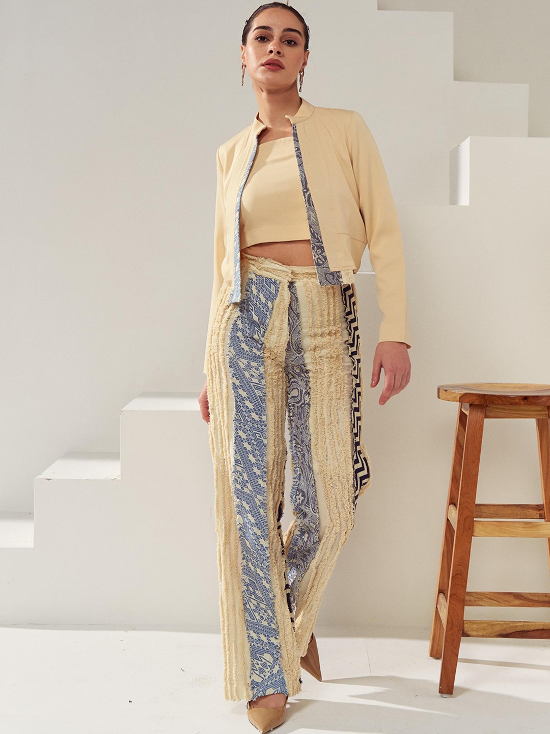 

CLOTHES ON MY MIND Mandarin Collar Shrug & Trouser, Cream