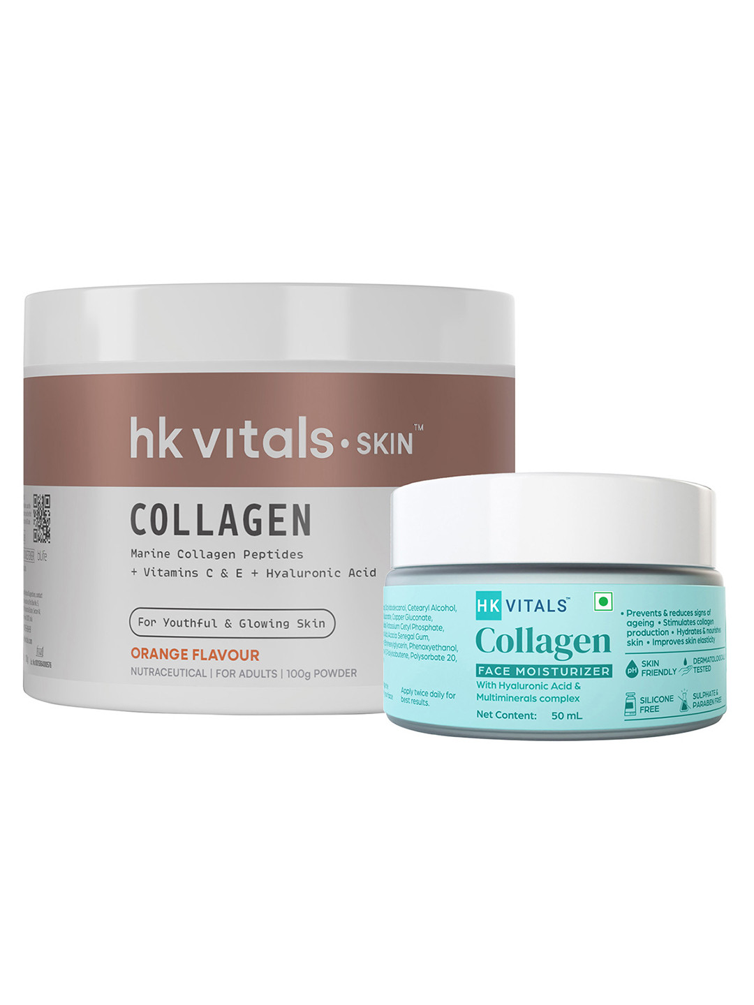 

HK VITALS Skin Radiance Orange Collagen Powder 100g & Collagen Face Moisturizer 50ml, Blue