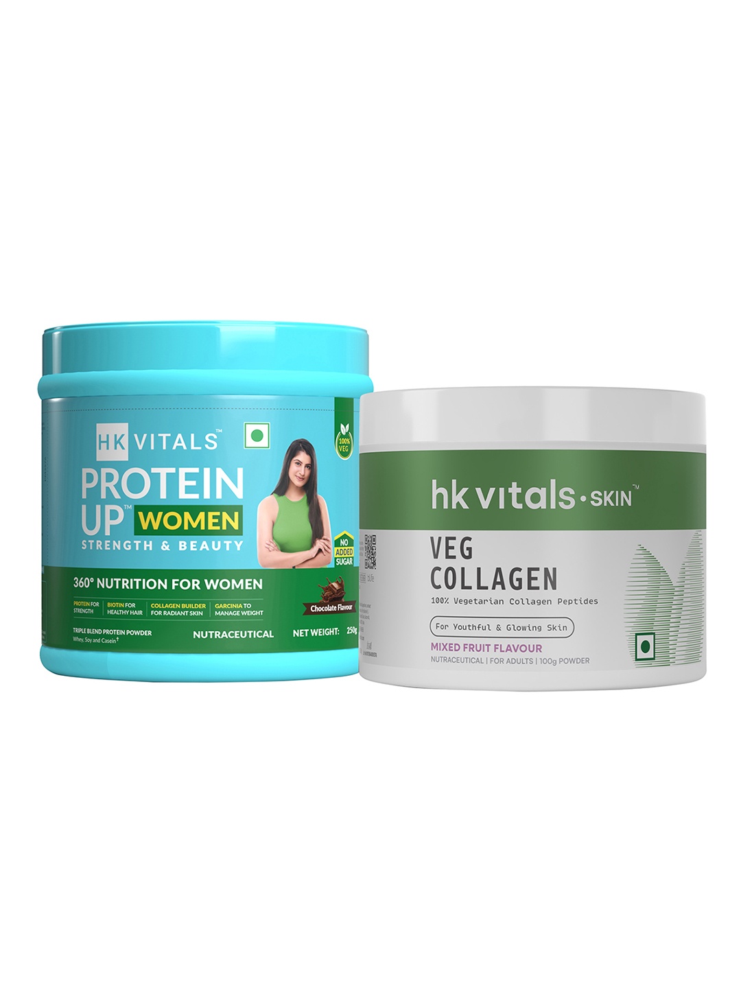 

HK VITALS Skin Radiance Mixed Fruit Veg Collagen Powder 100g & Women ProteinUp Powder 250g, Blue