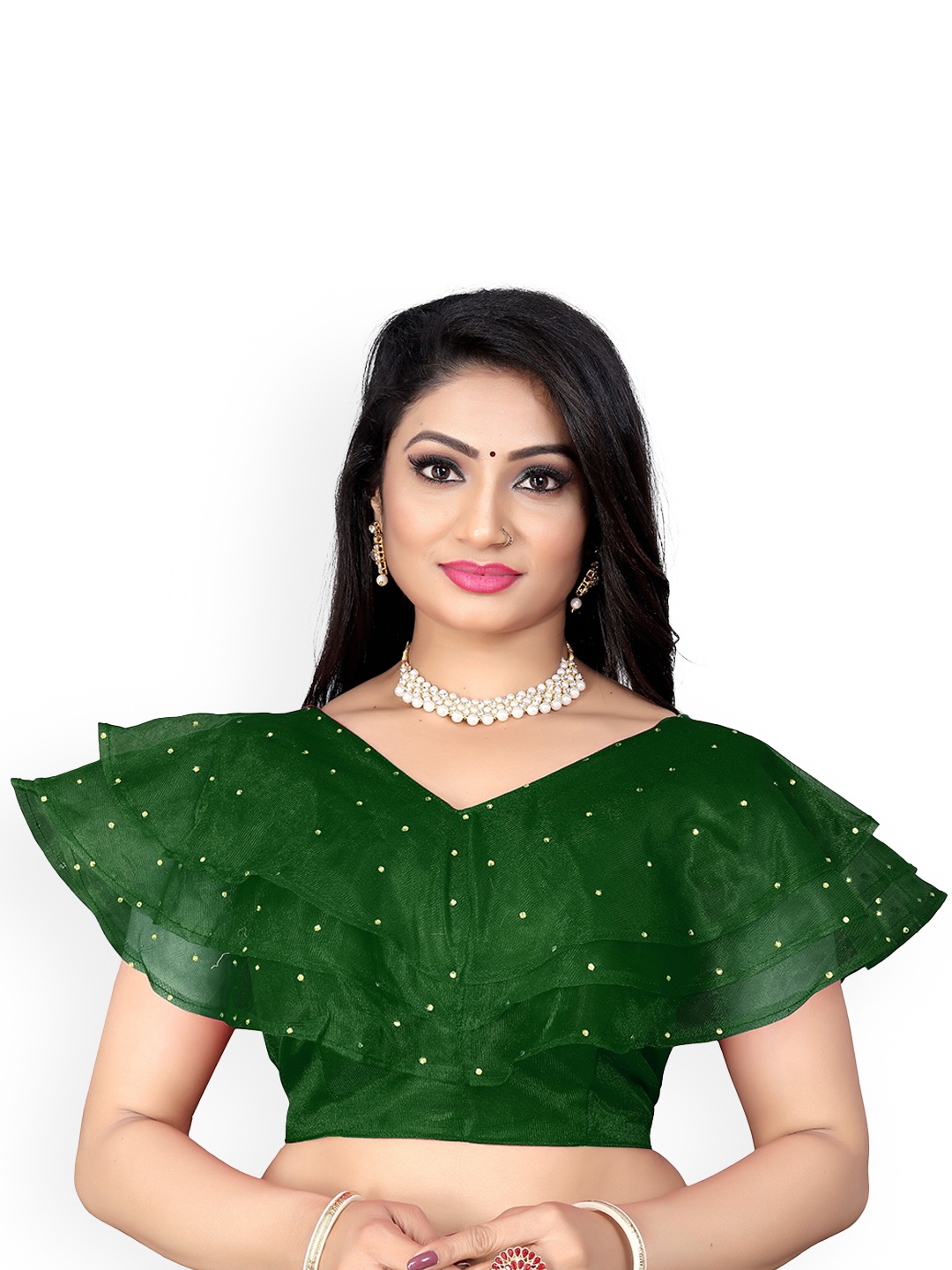 

Reeta Fashion Embellished V-Neck Saree Blouse, Green