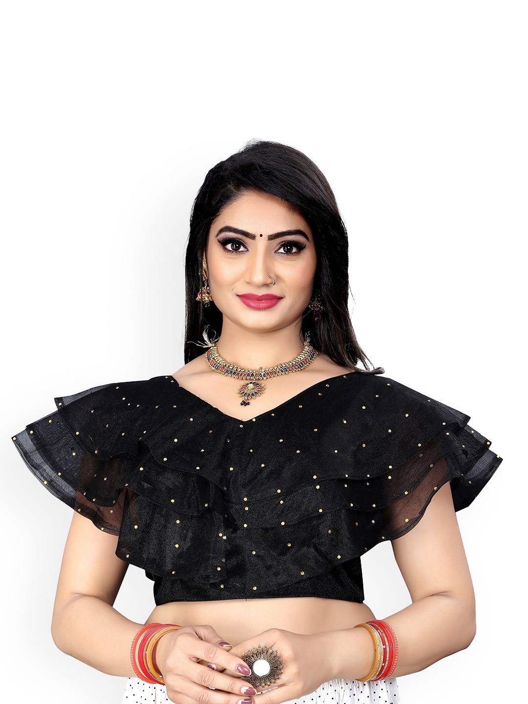 

Reeta Fashion Embellished V-Neck Padded Saree Blouse, Black