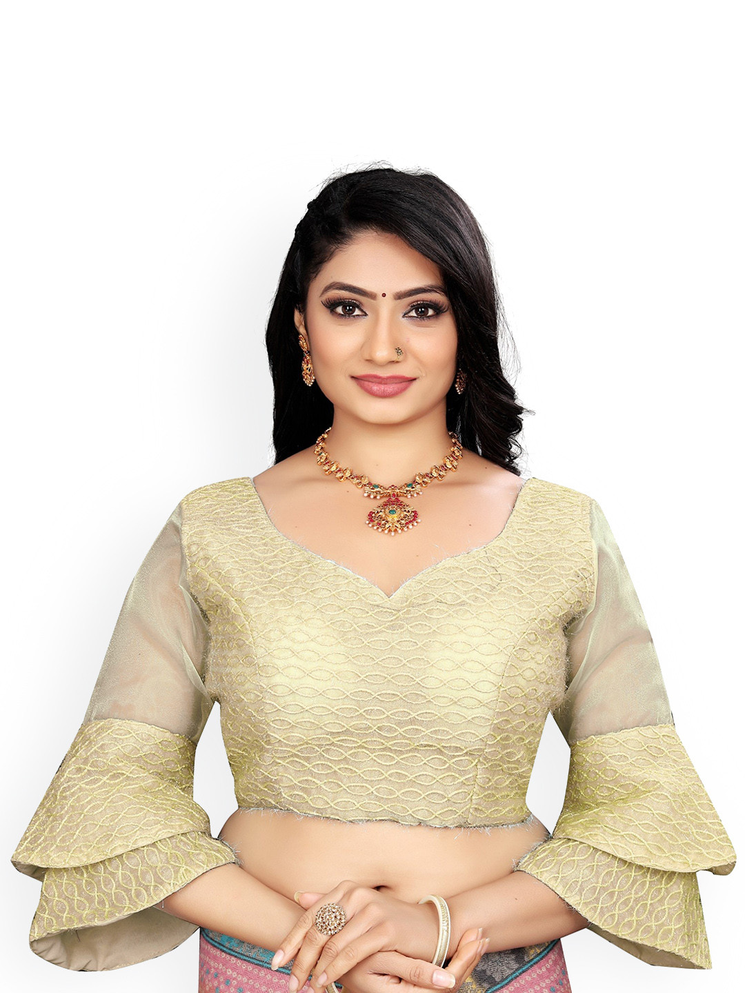 

Reeta Fashion Embroidered Padded Saree Blouse, Gold