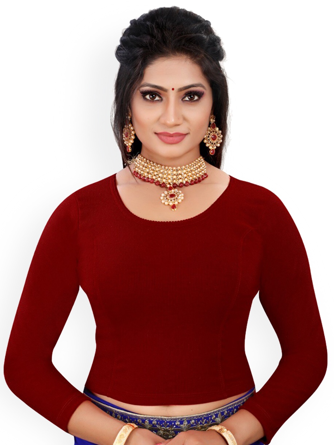 

Reeta Fashion Ribbed Round Neckline Long Sleeves Woollen Saree Blouse, Maroon