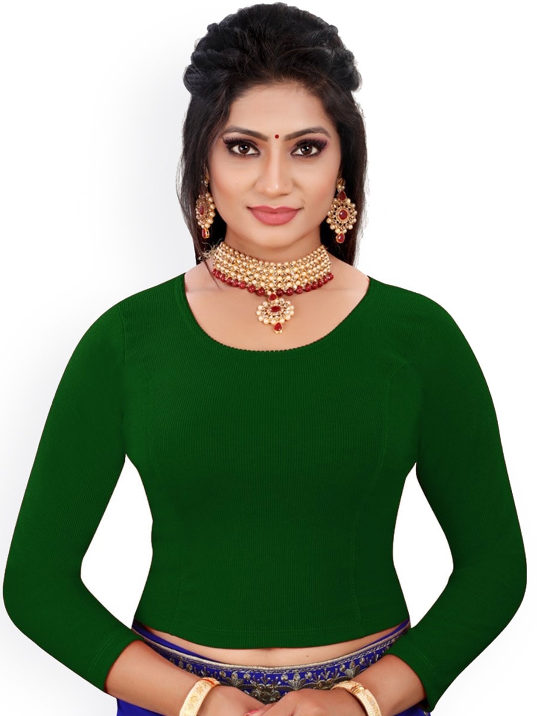 

Reeta Fashion Ribbed Round Neck Woollen Saree Blouse, Green