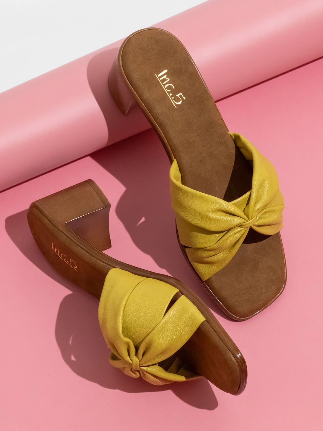 

Inc 5 Textured Open Toe Block Heels, Yellow