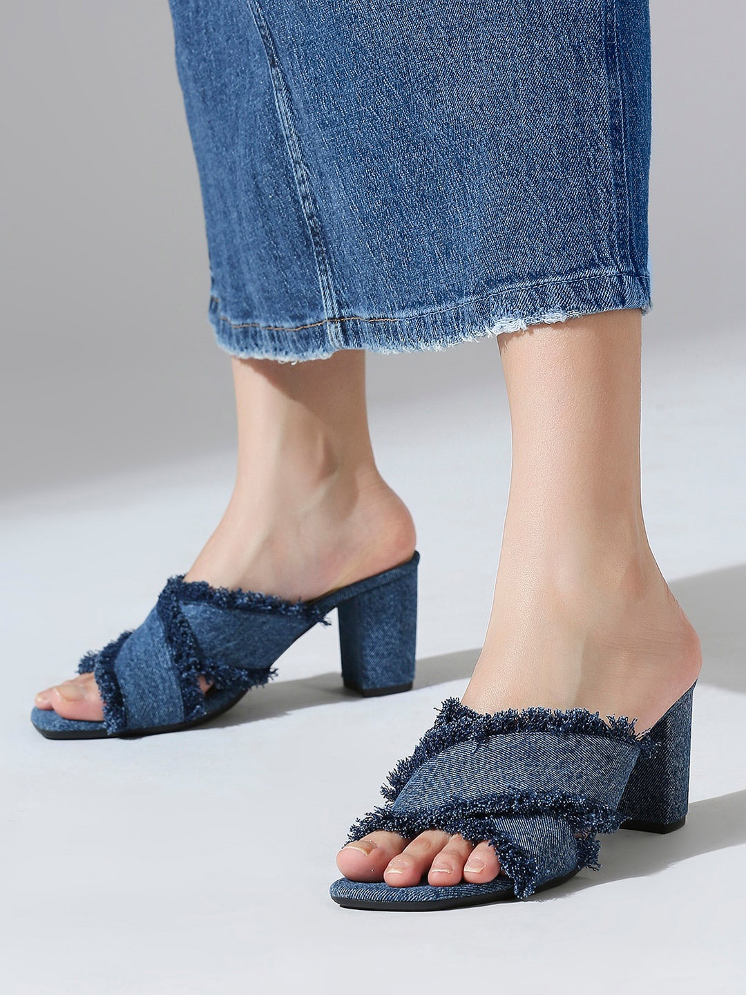 

Inc 5 Textured Open Toe Block Heels, Blue