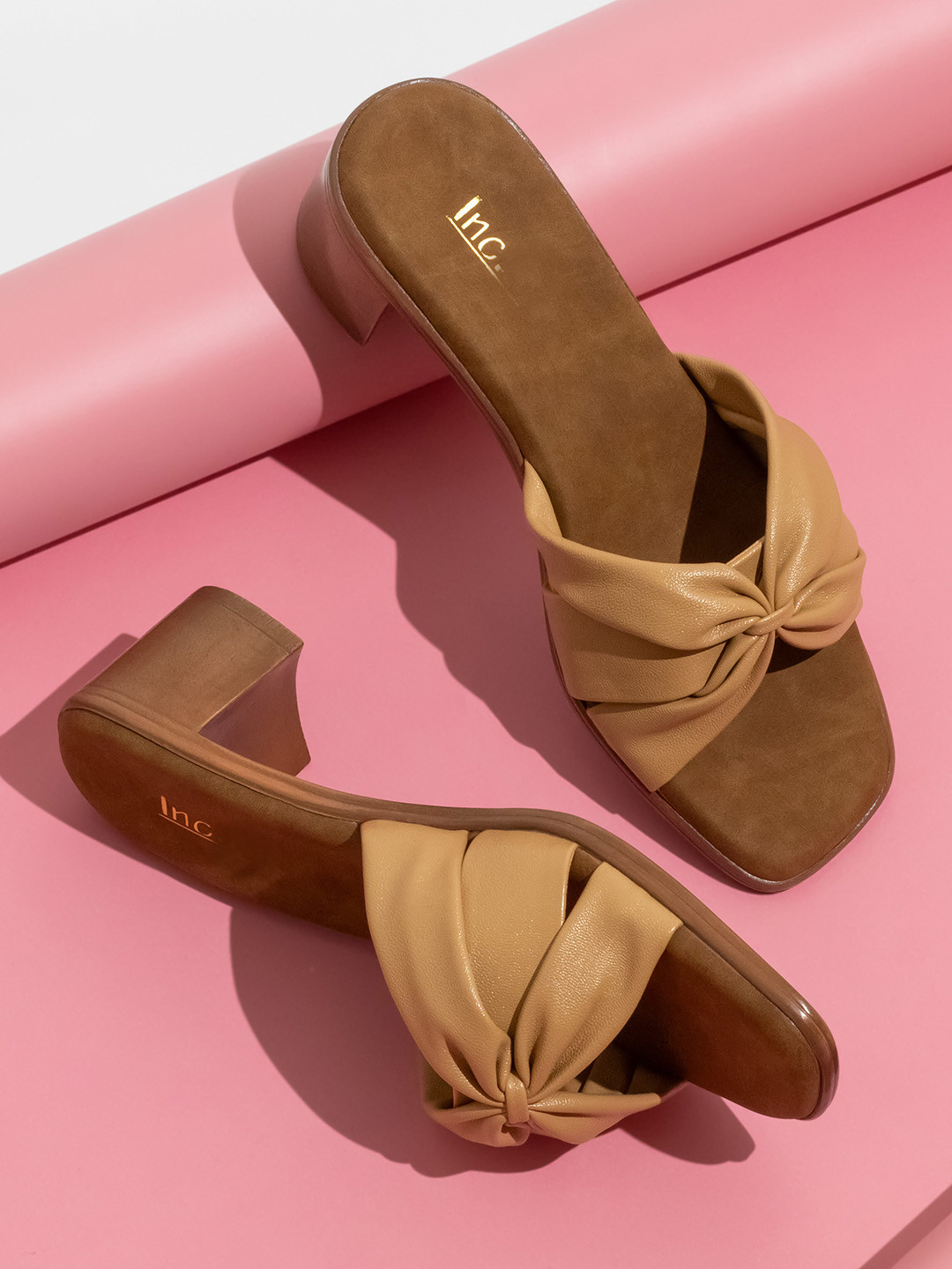 

Inc 5 Textured Open Toe Block Heels, Beige
