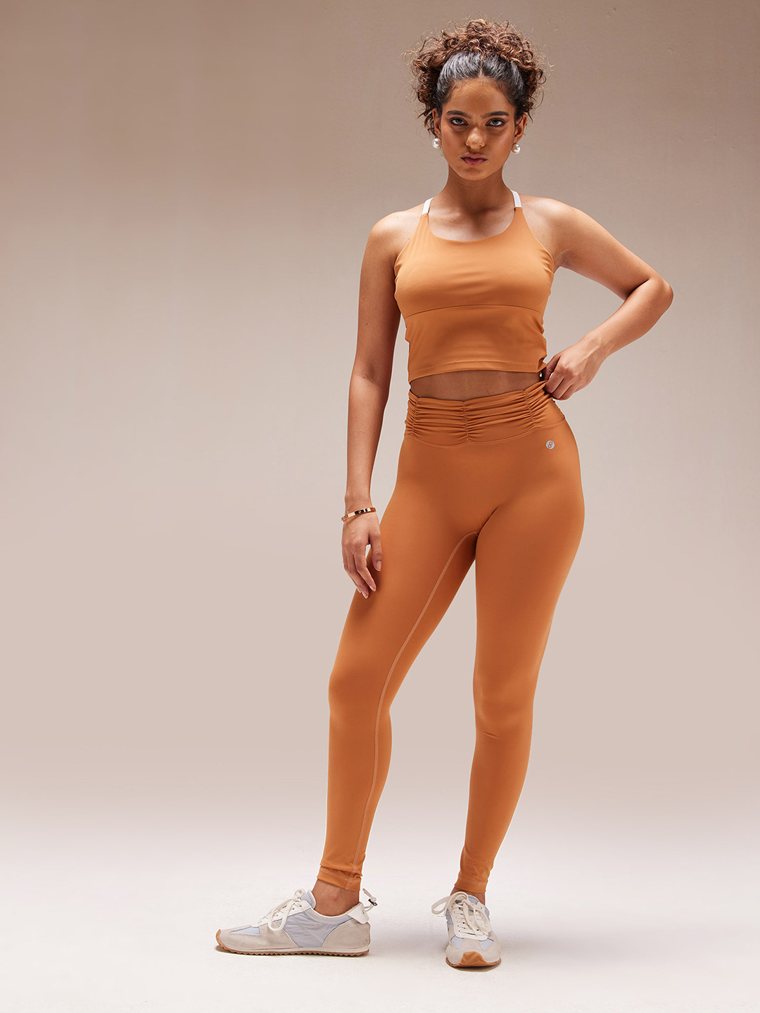 

CAVA Crop Fit Workout Aerial Crop Tank Bra - Full Coverage High Support Non-Wired, Peach
