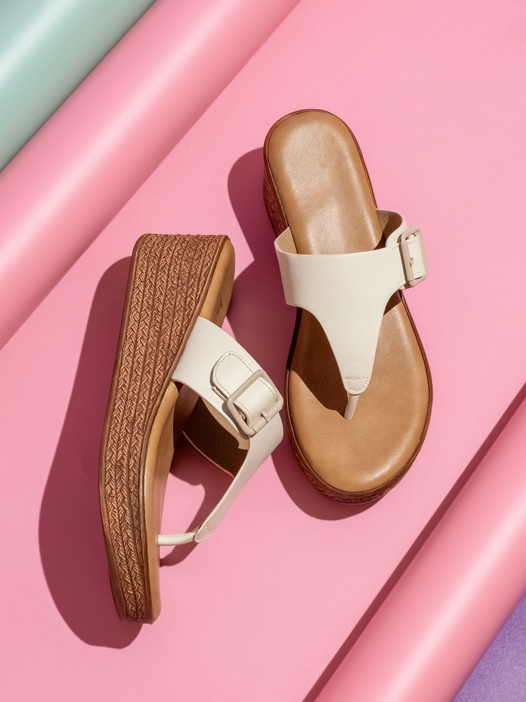 

Inc 5 Buckle Detailed Wedge Heels, Beige