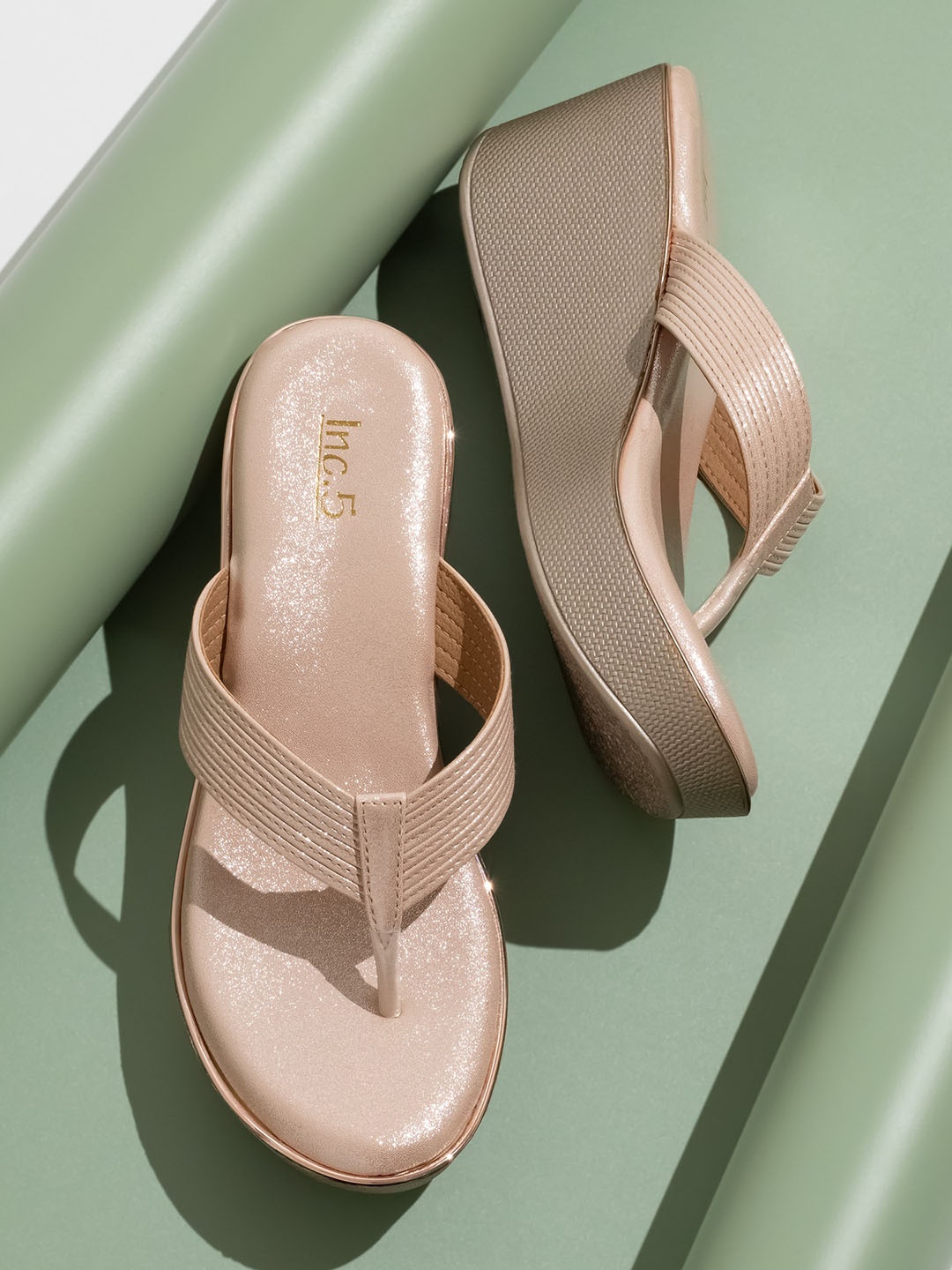 

Inc 5 Embellished Open Toe Wedge Heels, Rose gold