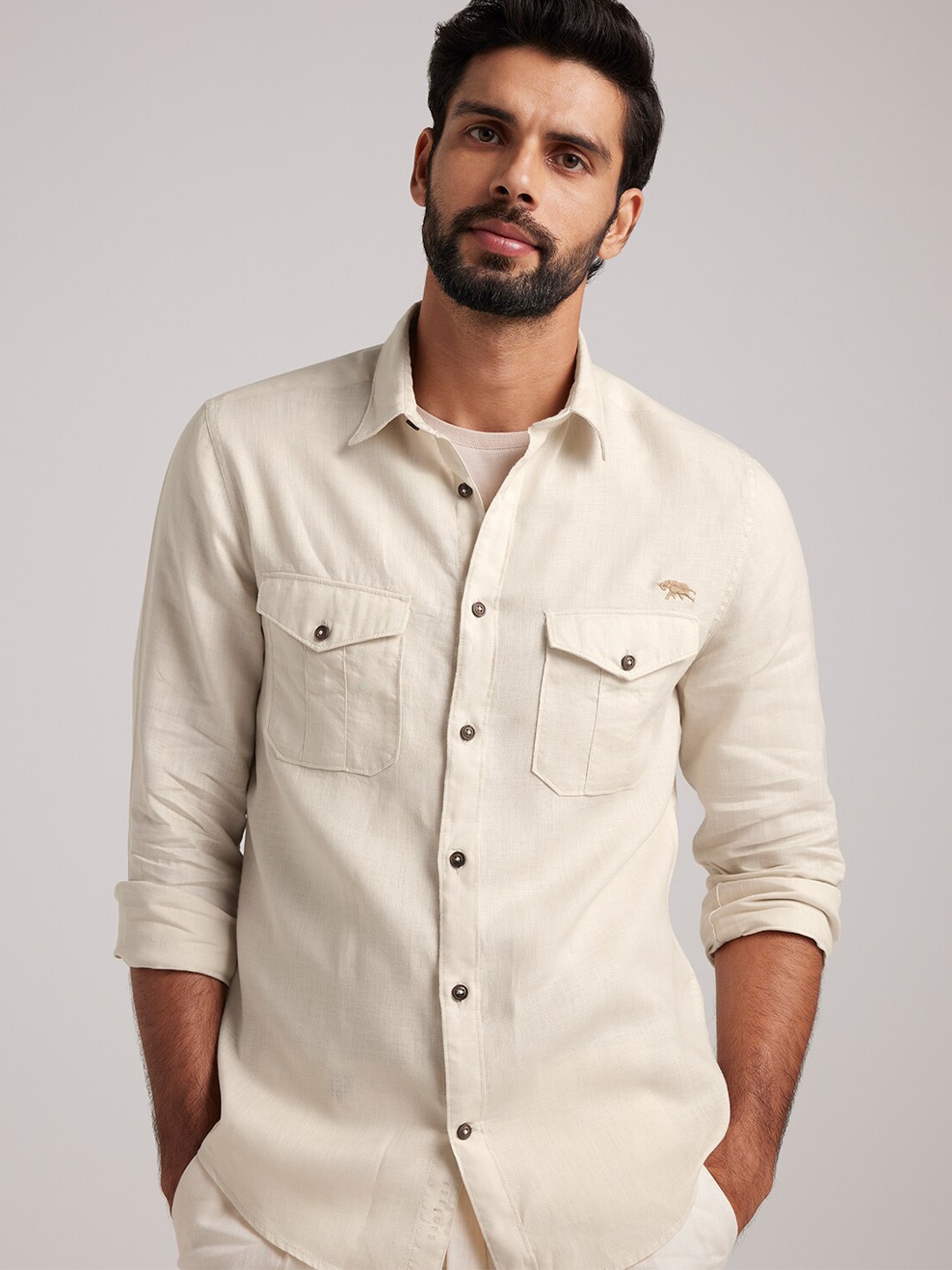 

Andamen Premium Men Linen Shirt, Beige