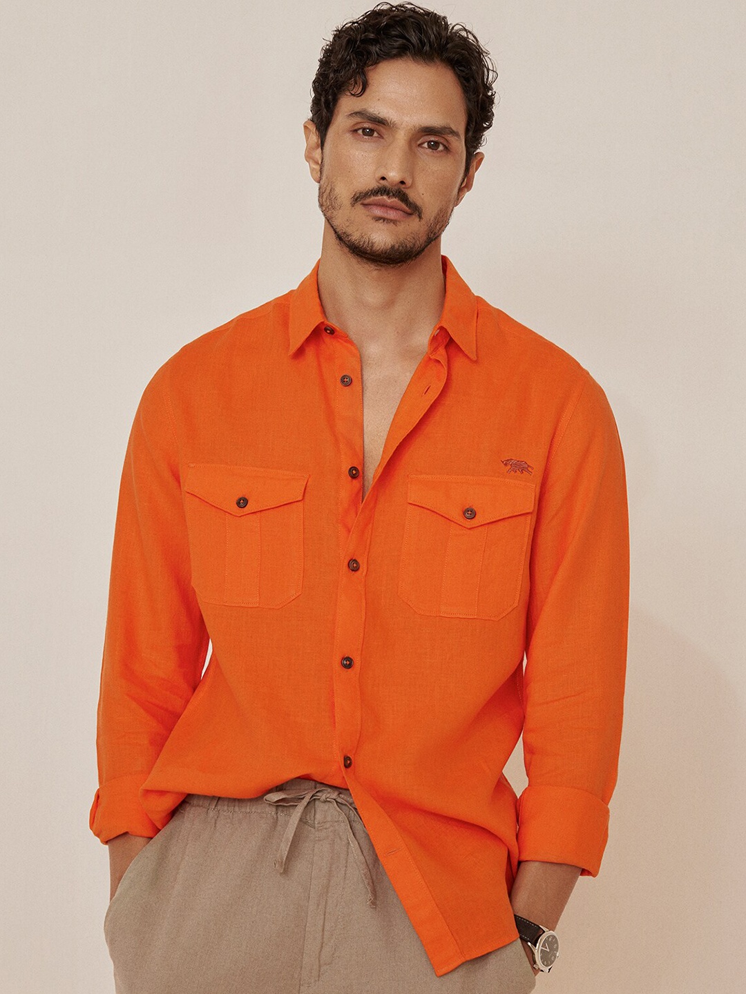 

Andamen Premium Men Linen Shirt, Orange