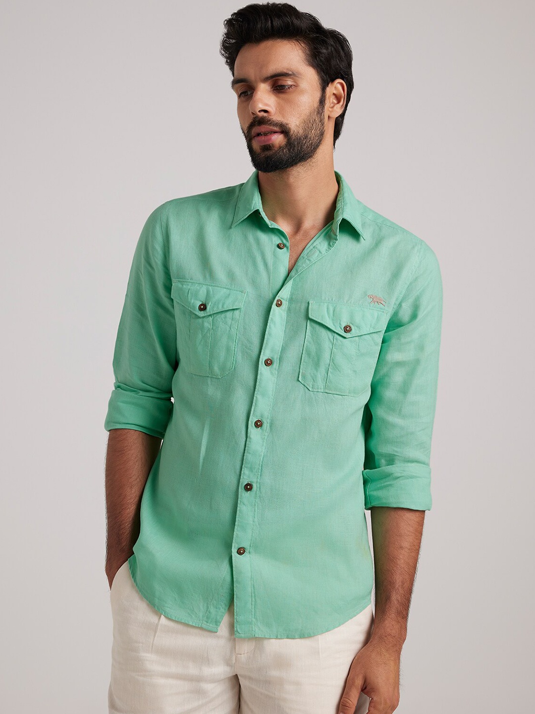 

Andamen Premium Men Linen Shirt, Teal