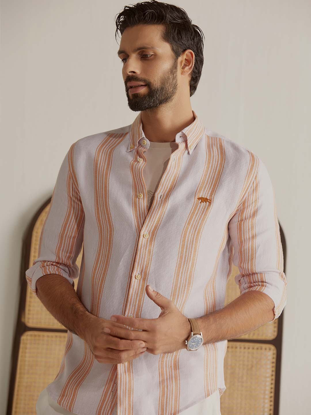 Andamen Premium Men Linen Shirt, Gold