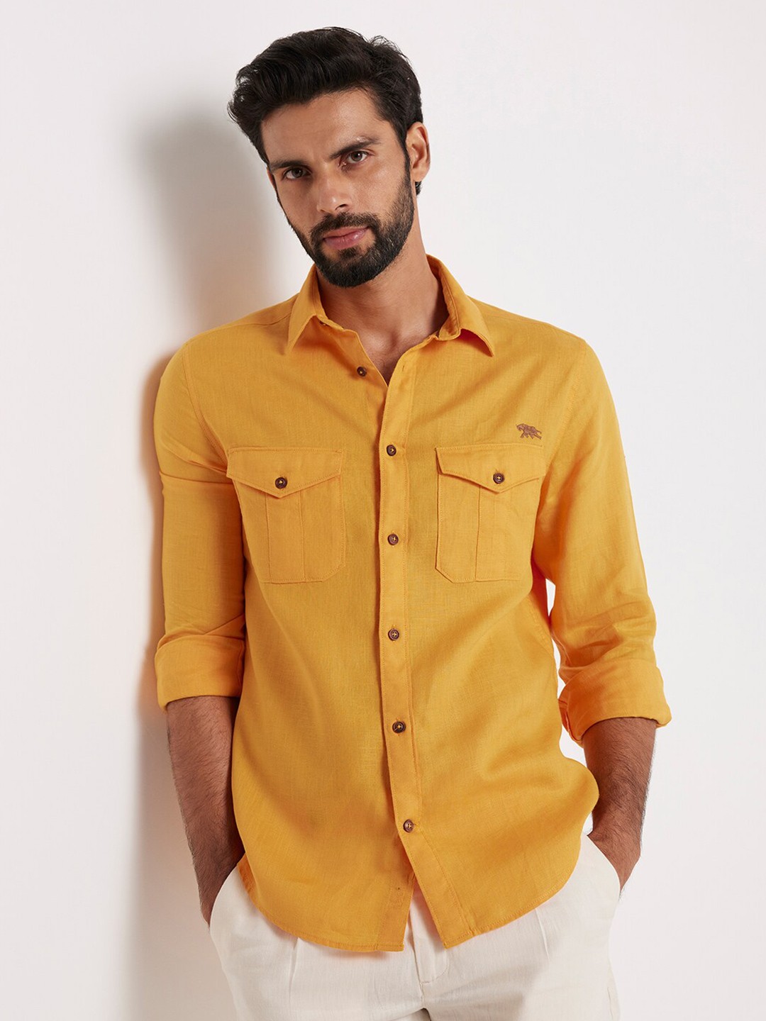 

Andamen Premium Men Linen Slim Fit Shirt, Yellow