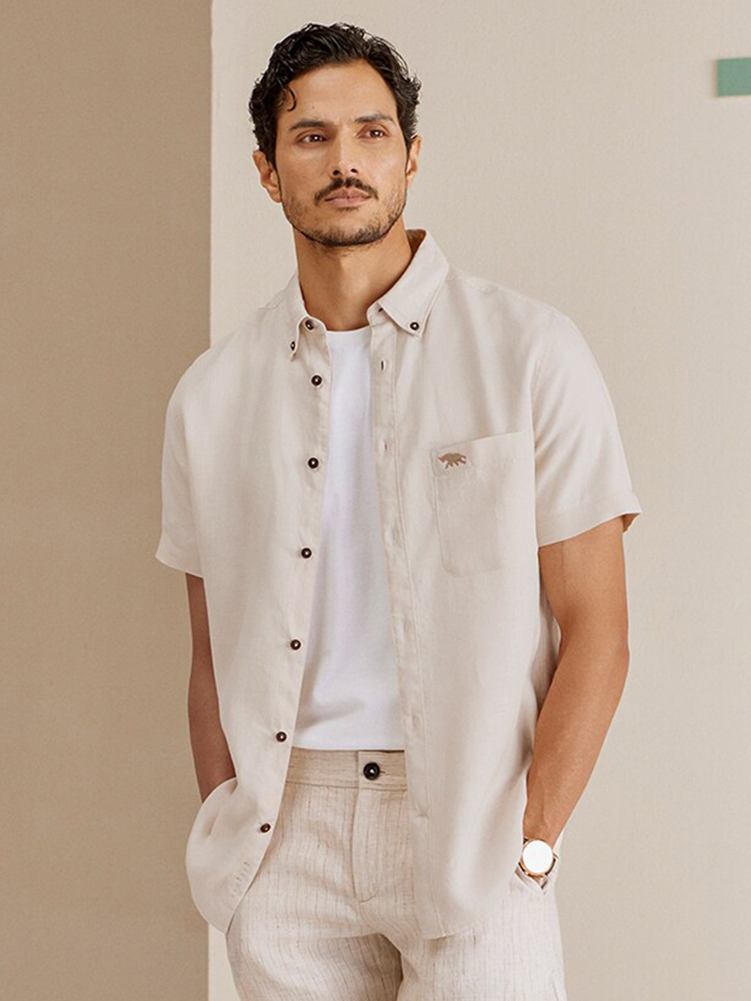 

Andamen Premium Men Linen Slim Fit Shirt, Beige