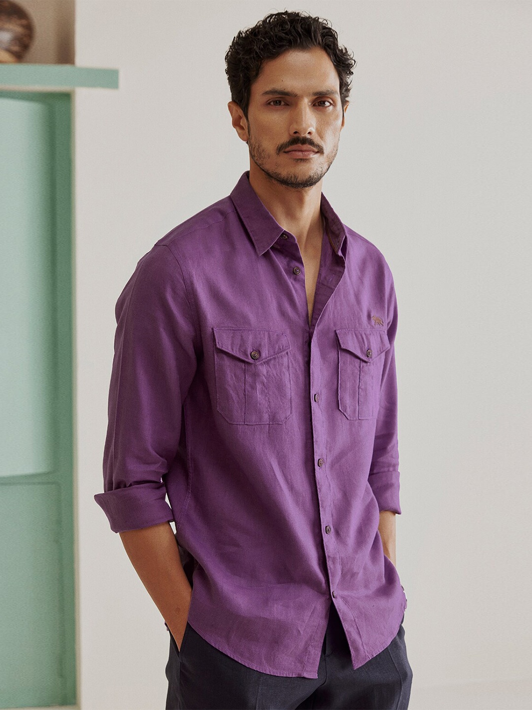 

Andamen Premium Men Linen Slim Fit Shirt, Violet