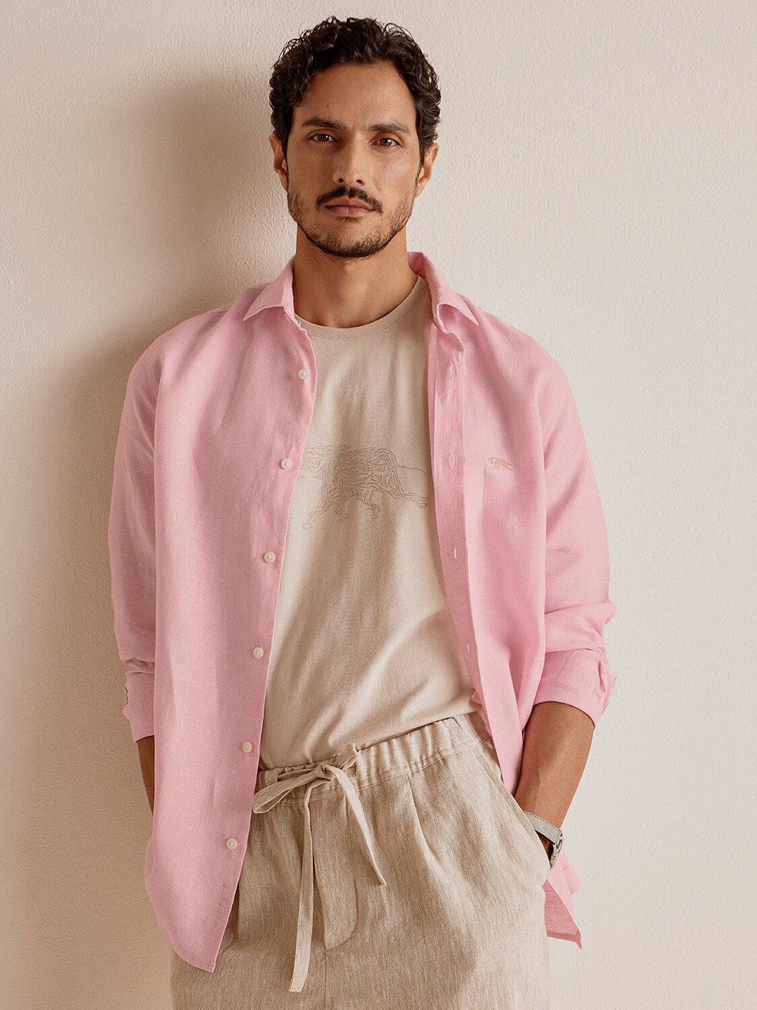

Andamen Premium Men Linen Tencel Slub Slim Fit Shirt, Pink