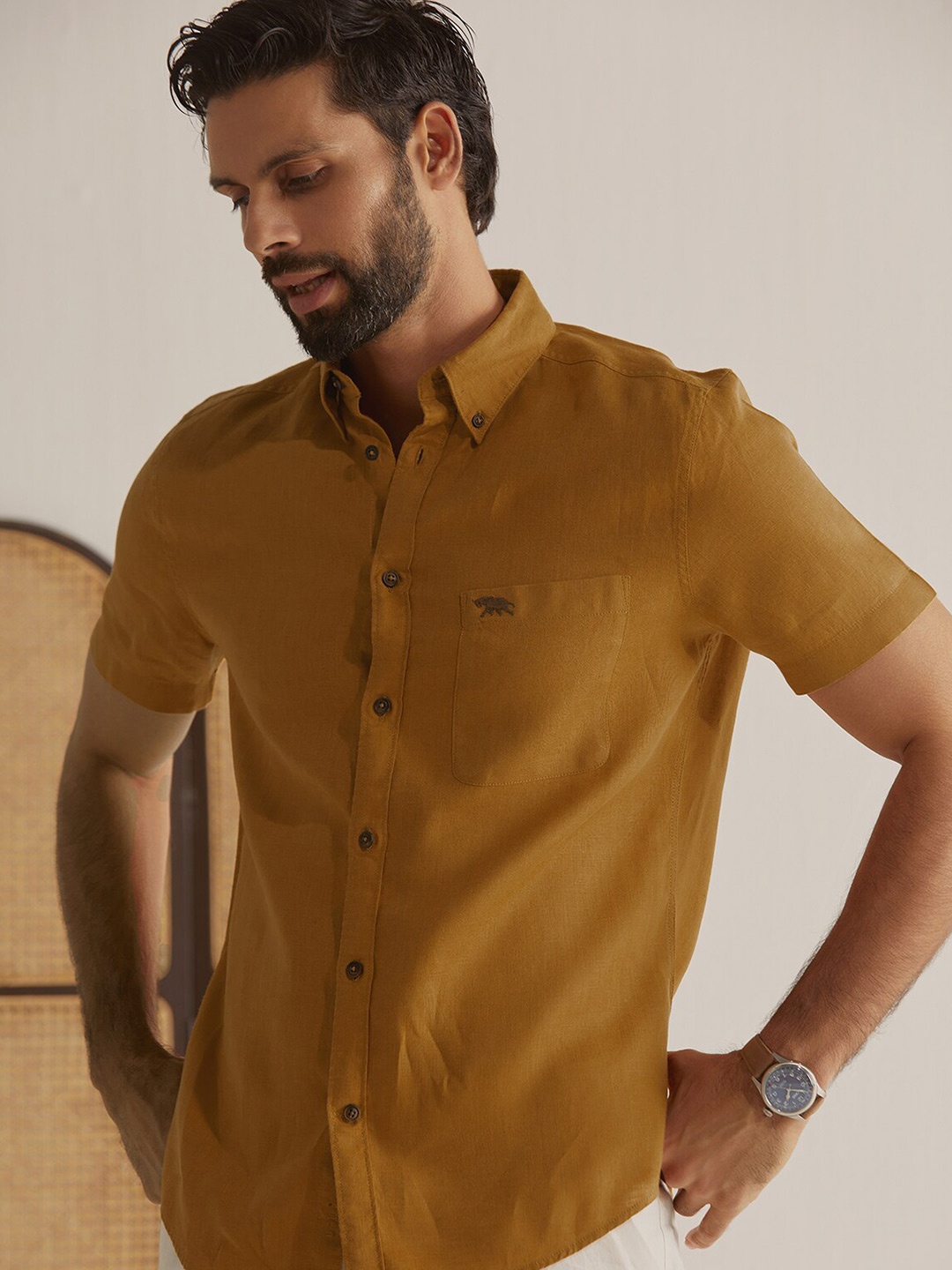 

Andamen Men Premium Men Linen Slim Fit Shirt, Mustard