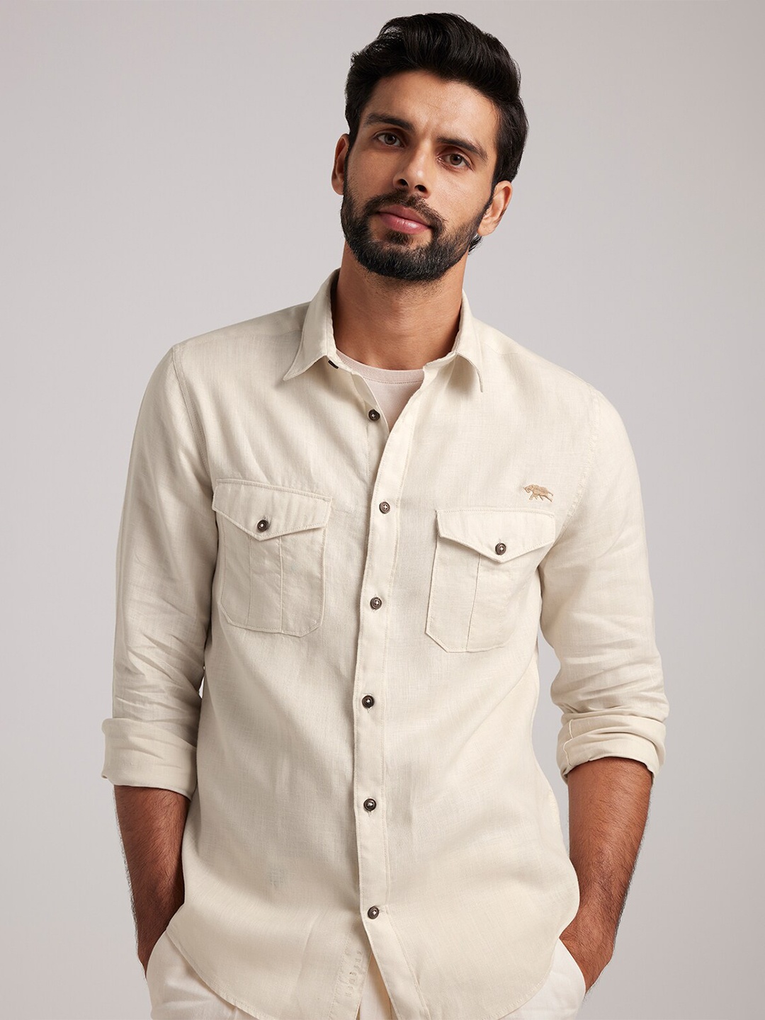 

Andamen Premium Men Linen Slim Fit Shirt, Beige