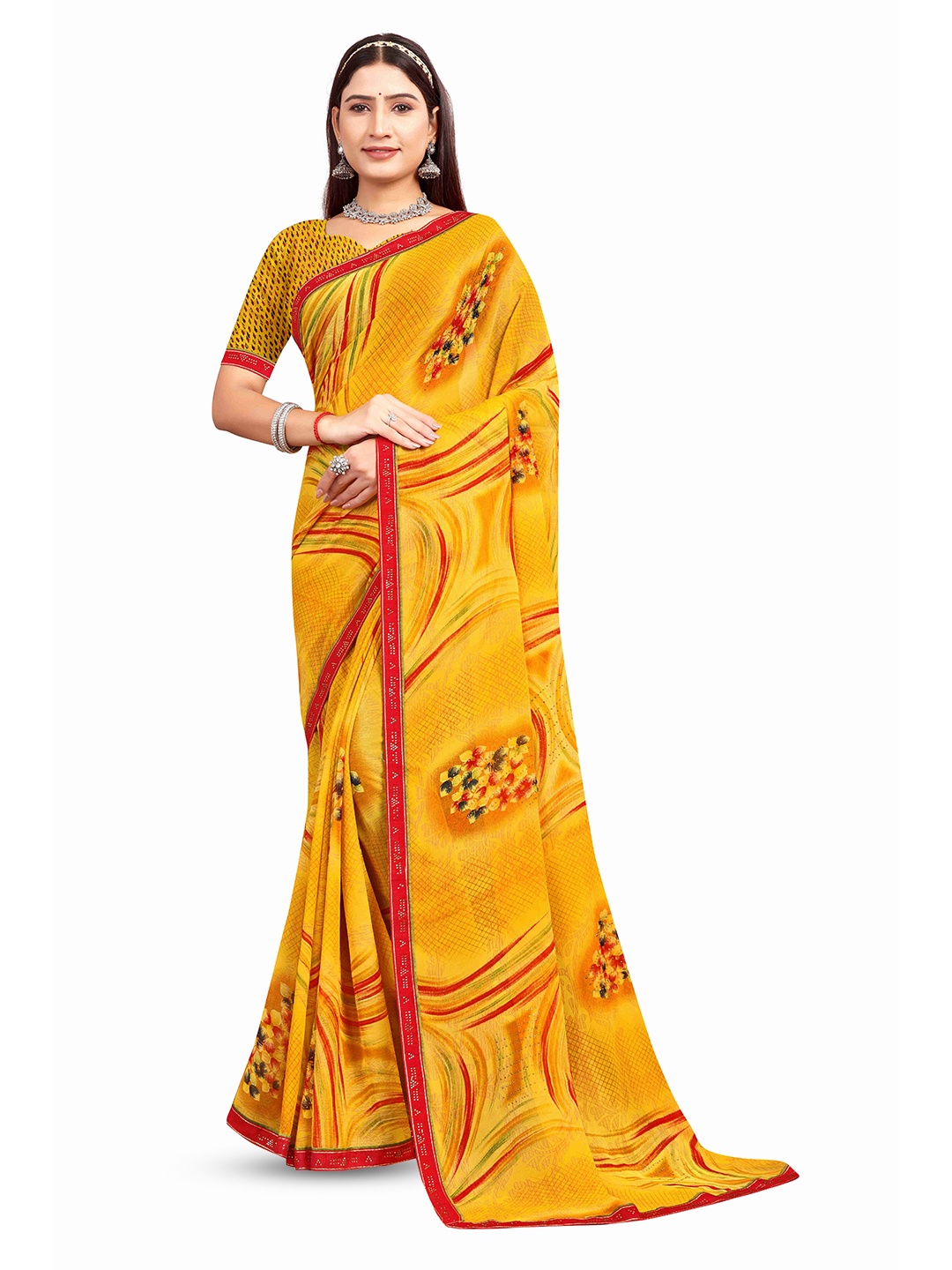 

RANGRASIYA Abstract Printed Beads and Stones Bhagalpuri Saree, Yellow