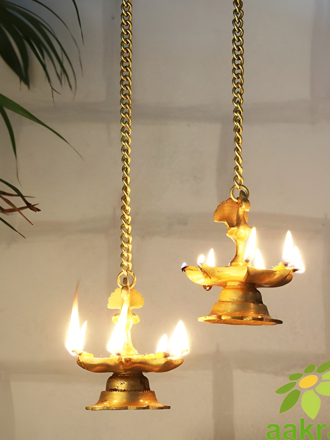 

Aakrati 2-Pcs Yellow Hanging & Table Brass Diya