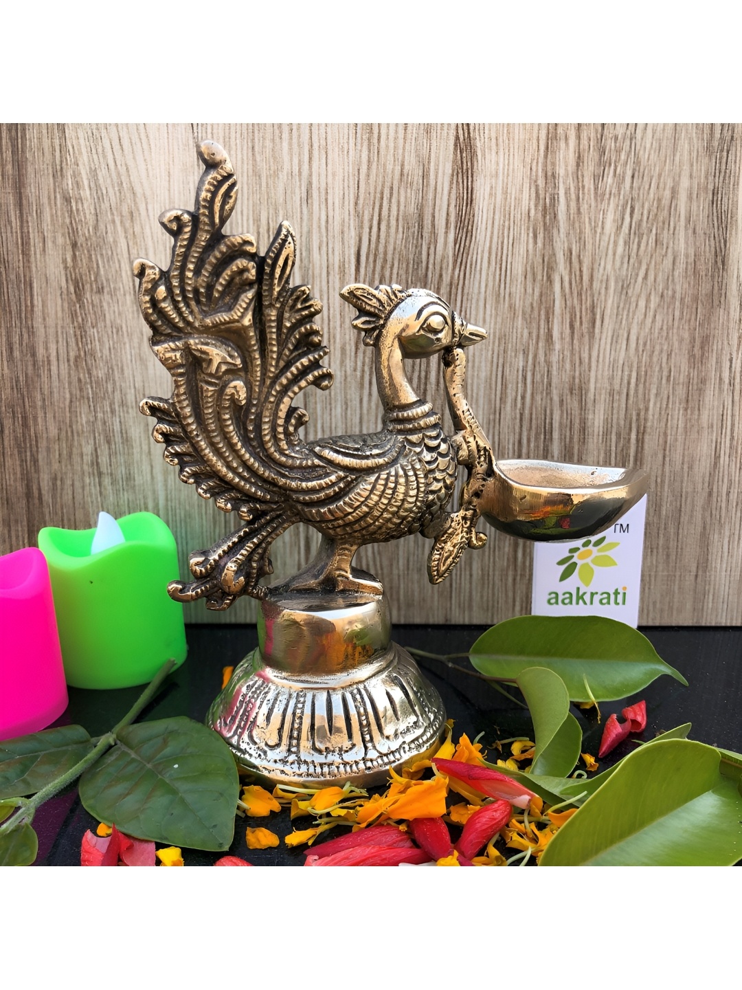 

Aakrati Yellow Table Diya Peacock Oil lamp