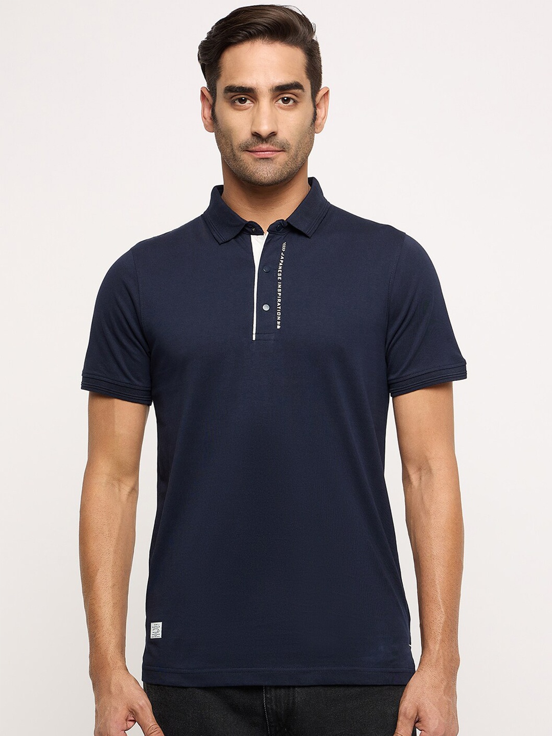 

Okane Polo Collar Short Sleeves Cotton T-shirt, Navy blue