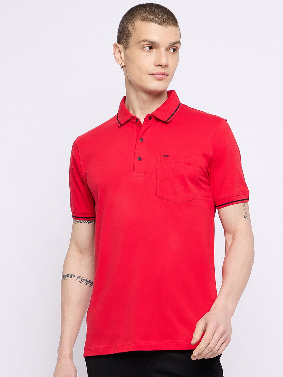 

Okane Polo Collar Short Sleeves Cotton T-shirt, Red