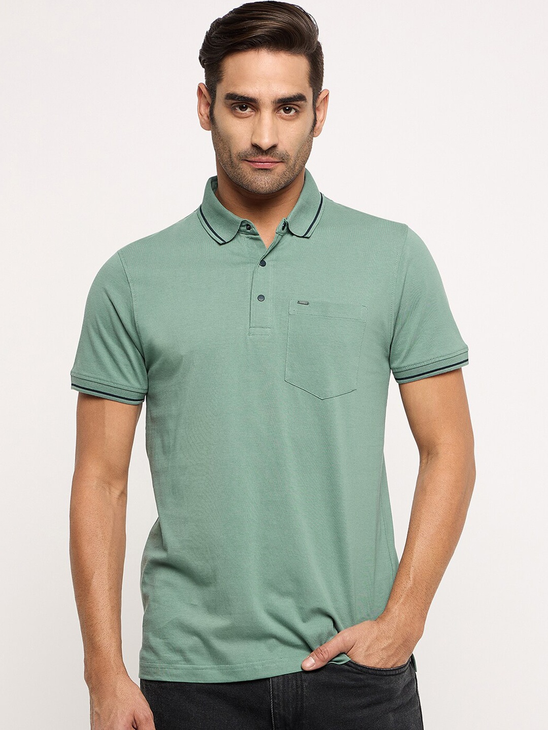 

Okane Polo Collar Short Sleeves Cotton T-shirt, Green