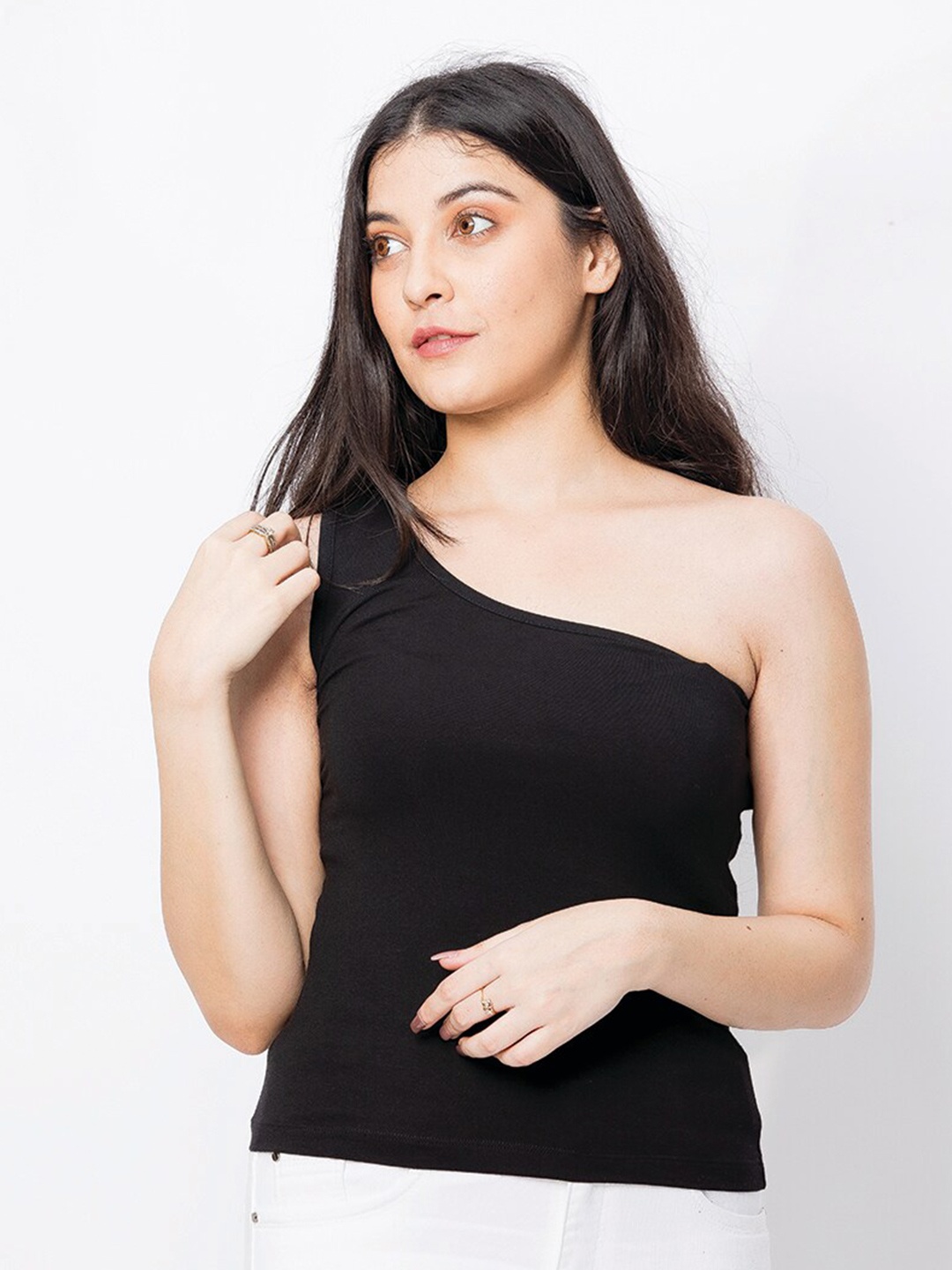 

BESIMPLE One Shoulder Cotton Top, Black